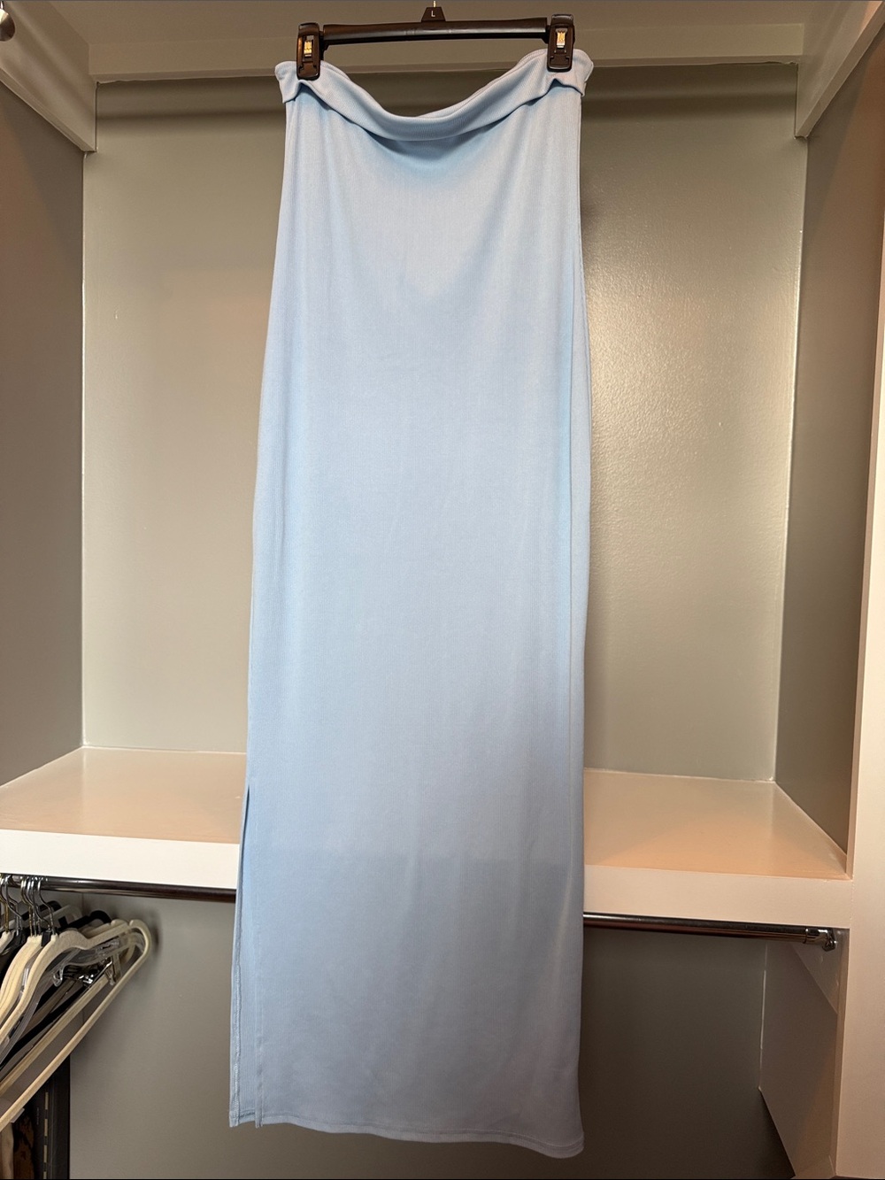 Women's Strapless Light Blue Maxi Dress - Sleek Summer Staple